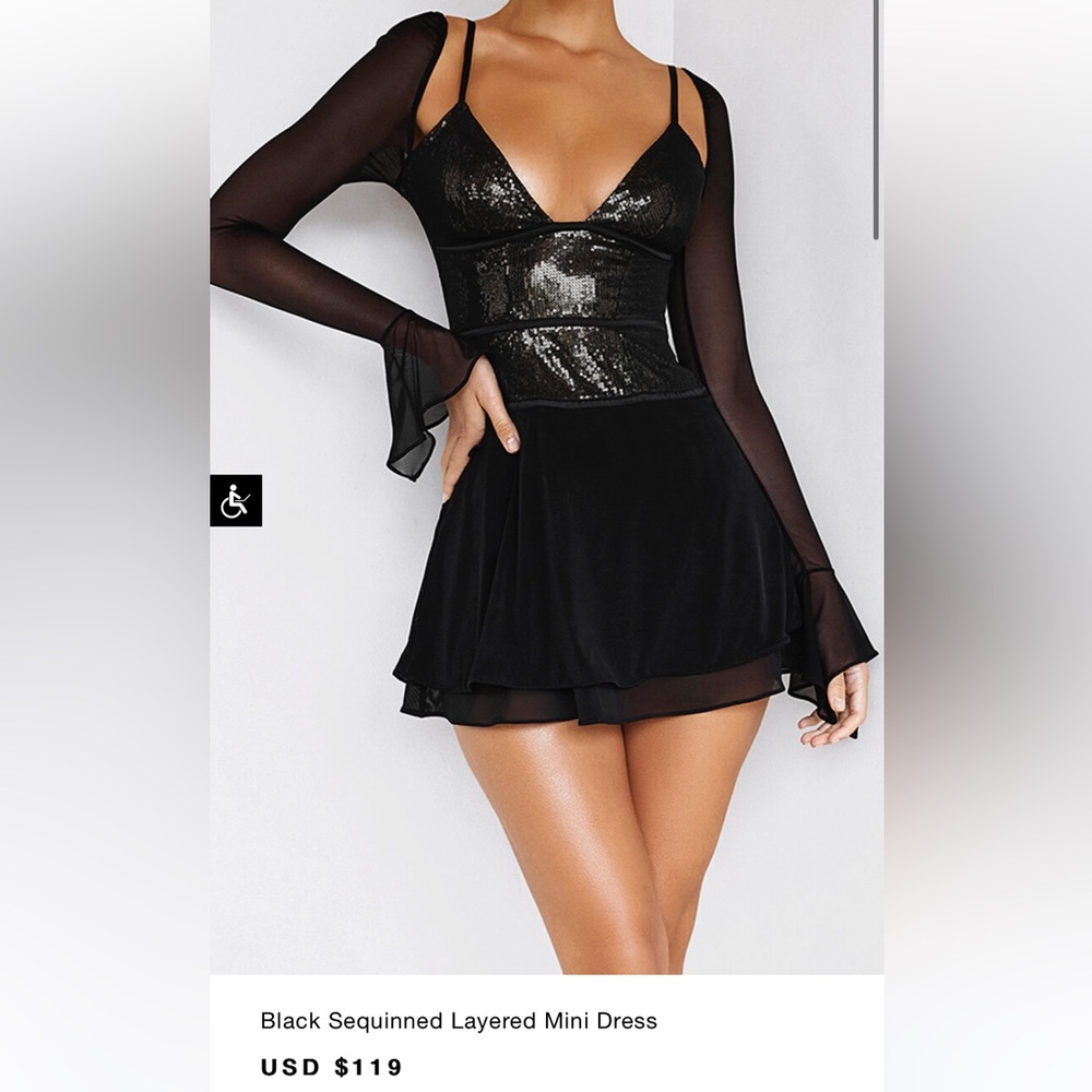 Mistress Rocks Black Sequinned Layered Mini Dress